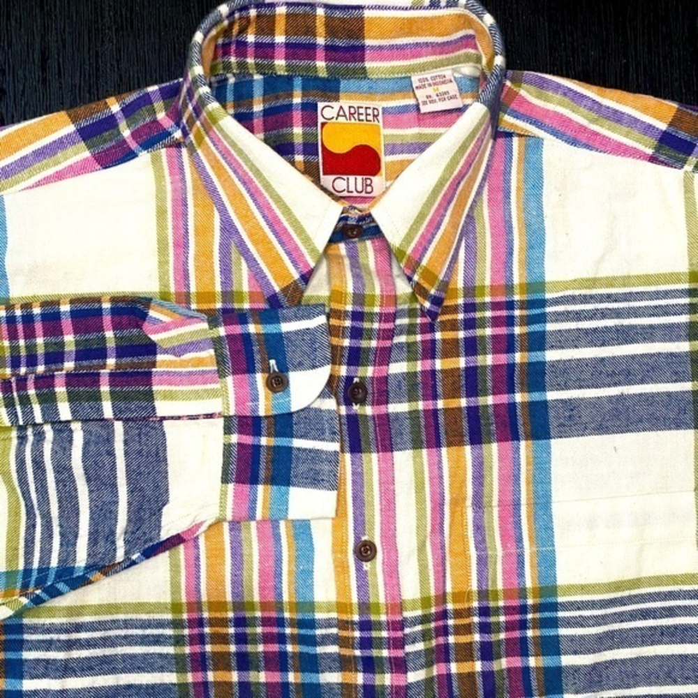 Sports Flannel- Carrer Club Mens Medium Multicolor Button Down Long Sleeve Shirt